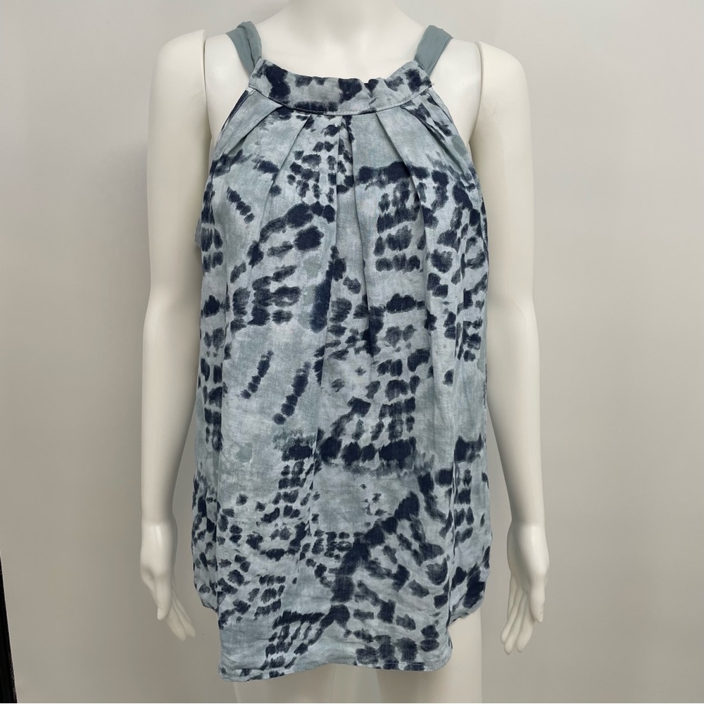 Bellambra Made In Italy 100% Linen Halter Top Blouse Bow Back Tie Dye Sz S